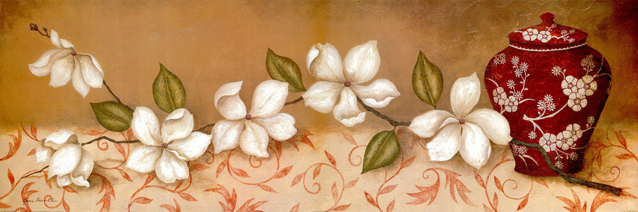 Canvas or Paper Print of White Flower Red Vase No.1