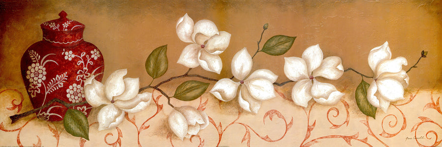 Canvas or Paper Print of White Flower Red Vase No.2
