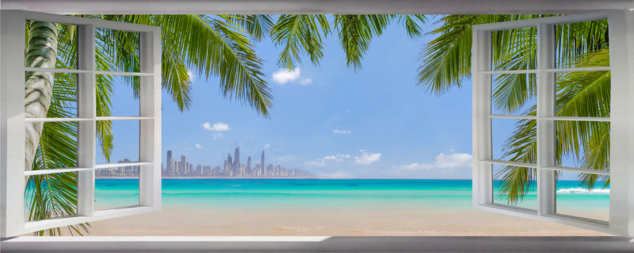 Windows to Surfers Paradise with Palm Leaves