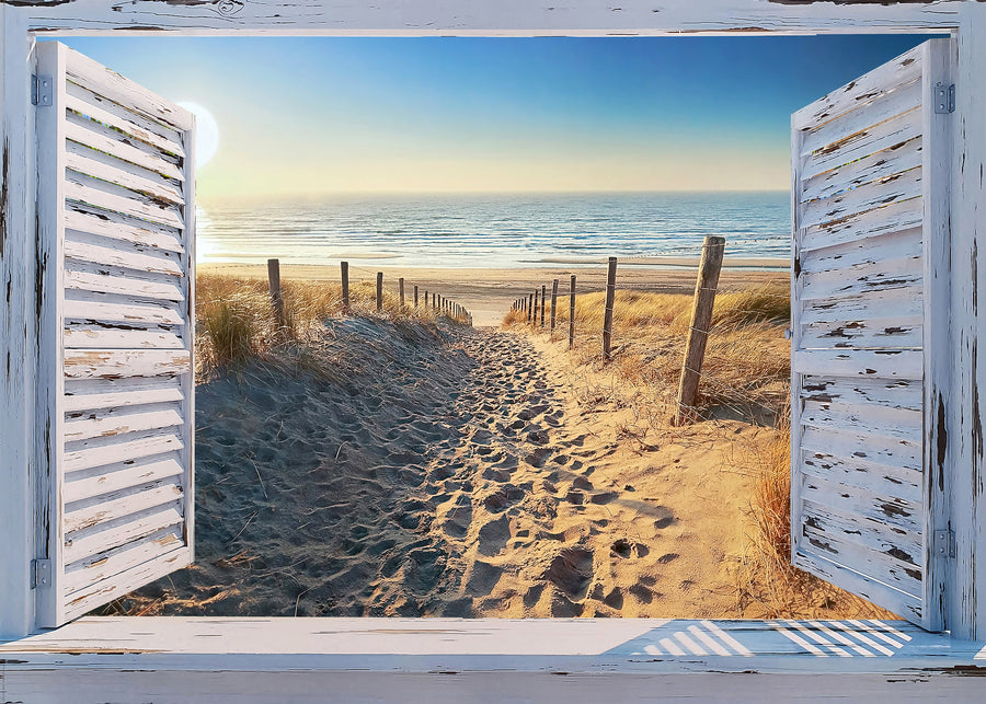 Canvas or Paper Print of Shutters to Beach Sunset