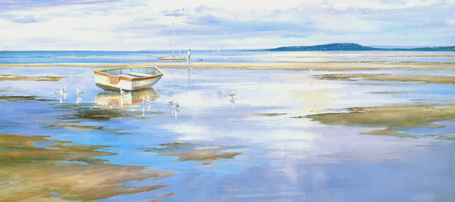Canvas or Paper Print of Dinghy and Seagulls