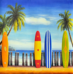 Canvas or Paper Print of Surfboards on Beach painting No.1