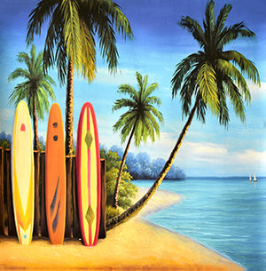 Canvas or Paper Print of Surfboards on Beach painting No.2