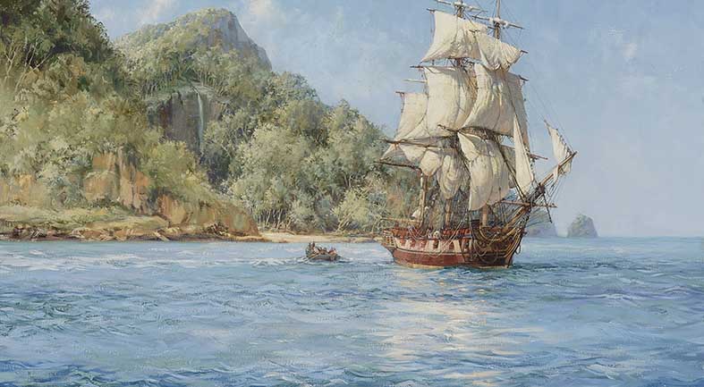 Canvas or Paper Print of Pirates Haunt Cocos Island Pacific by Montague Dawson