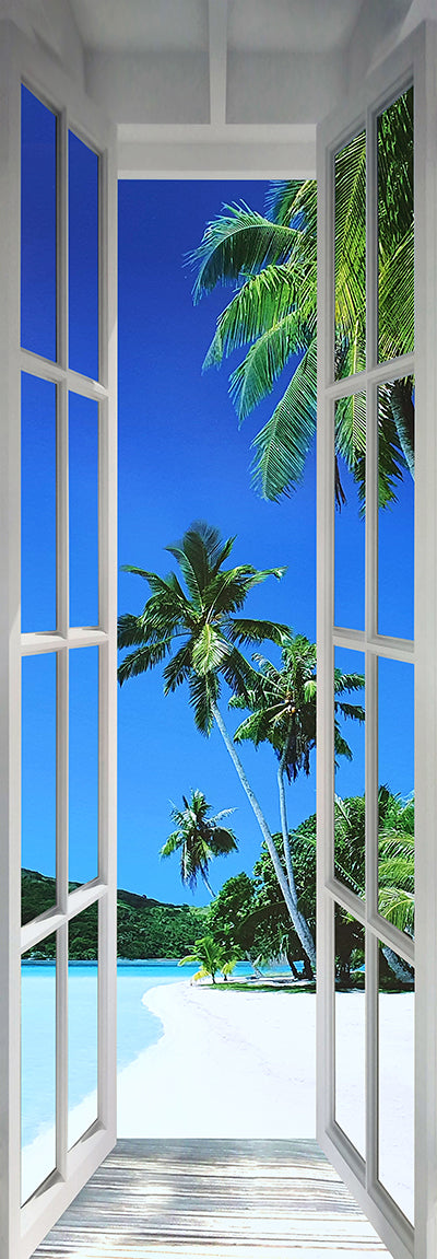 Canvas or Paper Print of Vertical Palm Tree Window