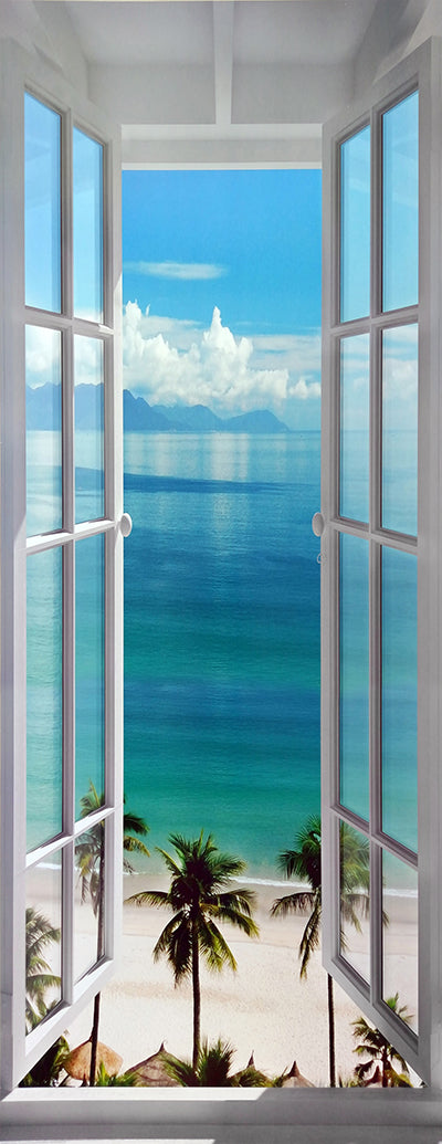 Canvas or Paper Print of Vertical Window to Hawaiian Beach