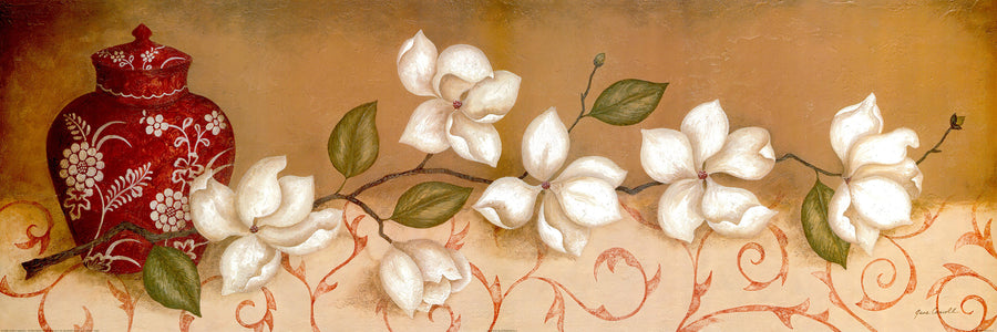 Canvas or Paper Print of White Flower Red Vase No.2