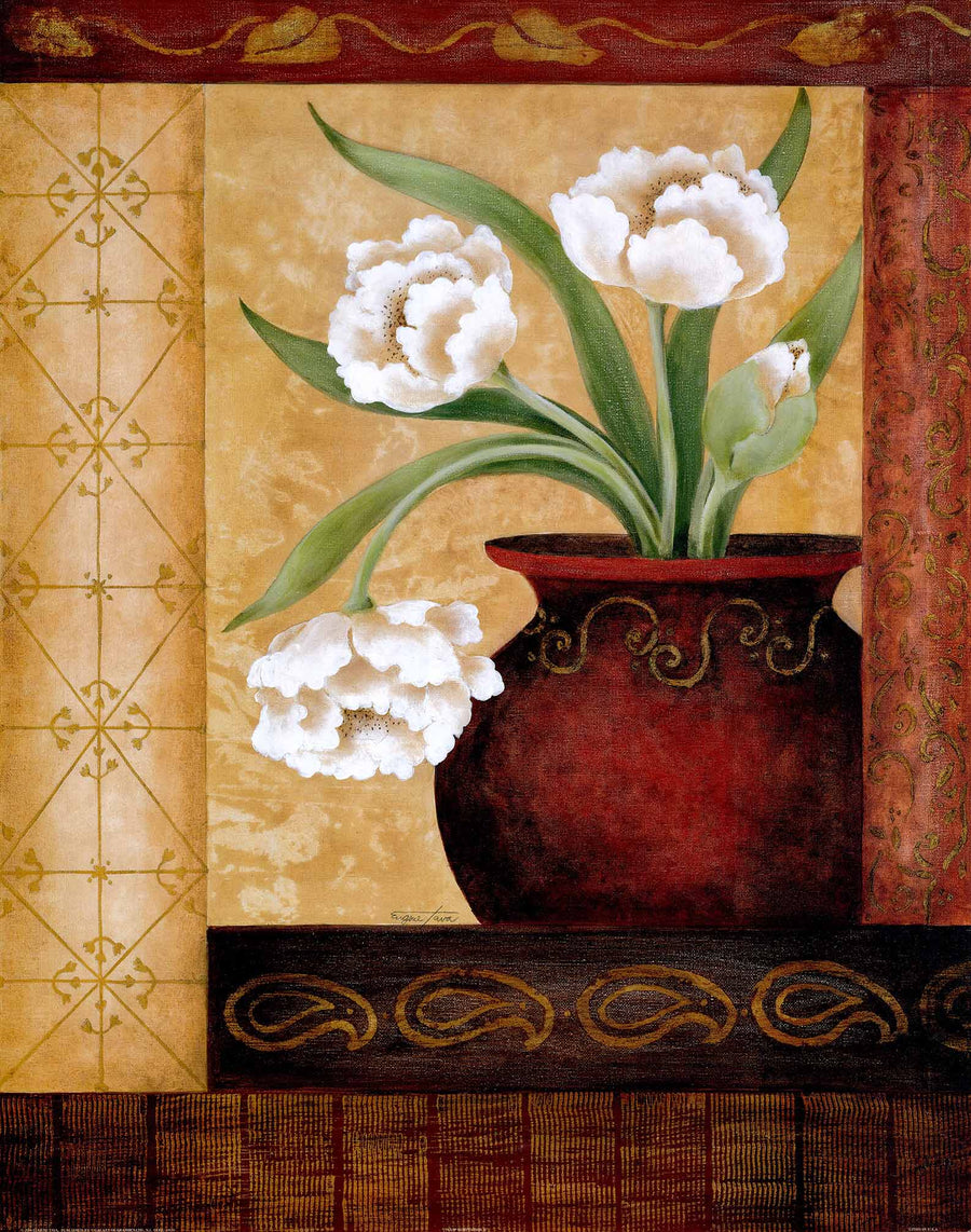 Canvas or Paper Print of Brown pot & White flower 01