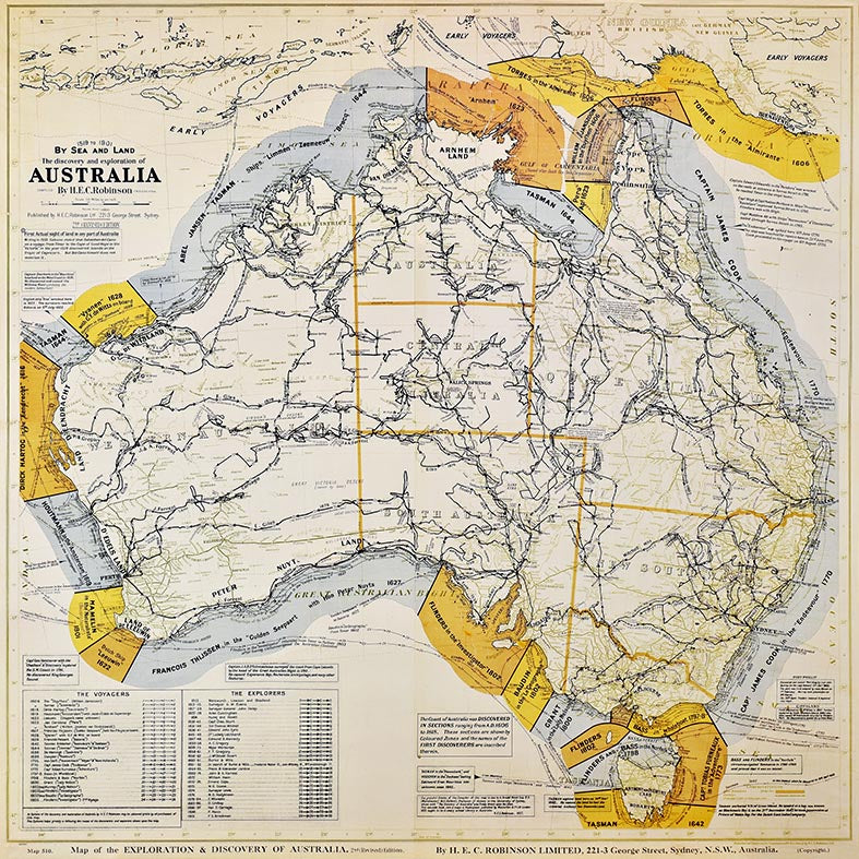 Canvas or Paper Print of Australian Explorers Map