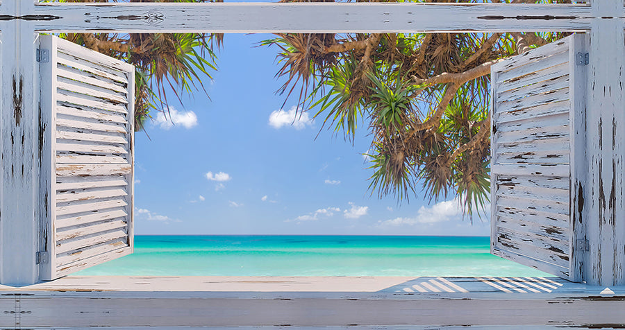 Canvas or Paper Print of Shutters to Beach with Pandanus